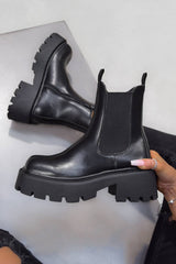FORCE IT Chunky Chelsea Ankle Boots - Black PU