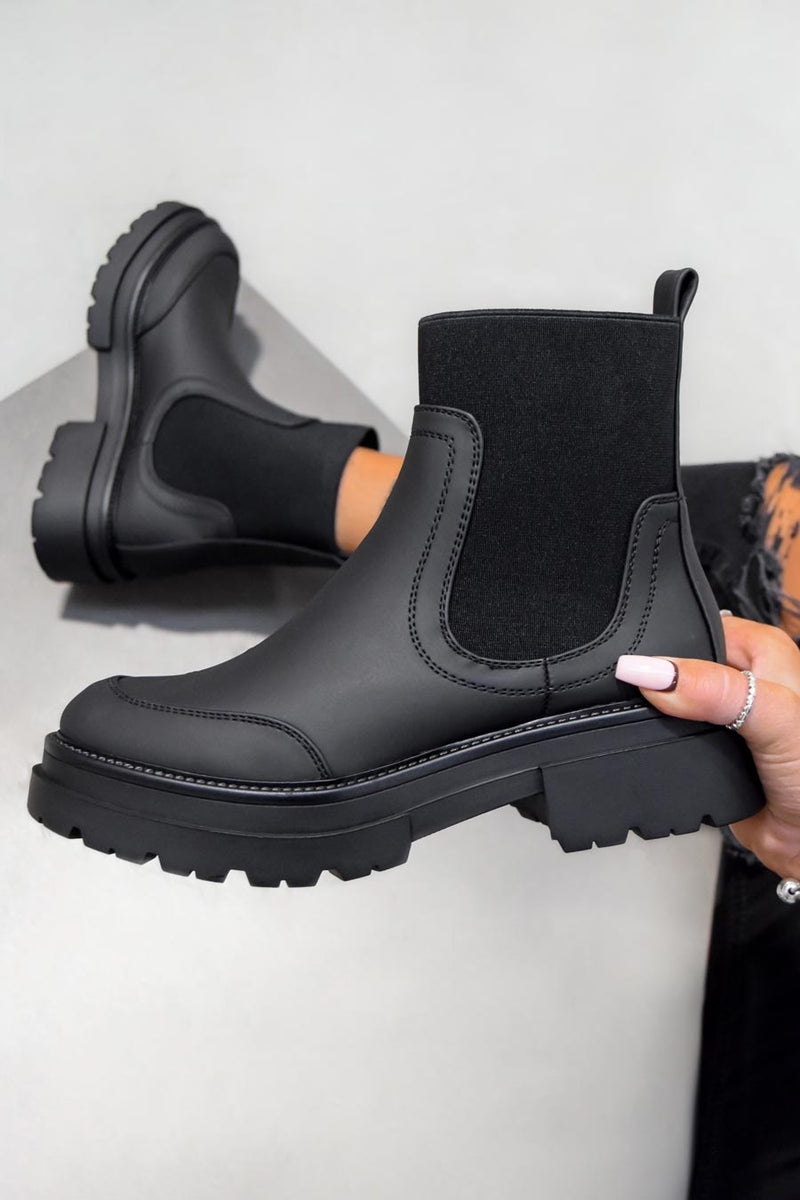 FRANKIE Chunky Panelled Ankle Boots - Black