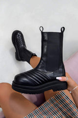 GABBY Chunky Platform Ankle Boots - Black PU