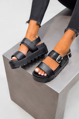 GABRIELLA Chunky Cleated Platform Buckle Sandals - Black - 1