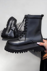 HOLD ON Chunky Sole Ankle Boots - Black PU