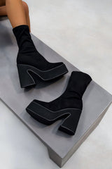 HOLD UP Platform sock Fit Boots - Black Faux Suede