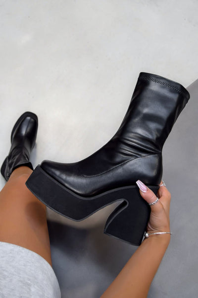 Black platform sock boots hotsell