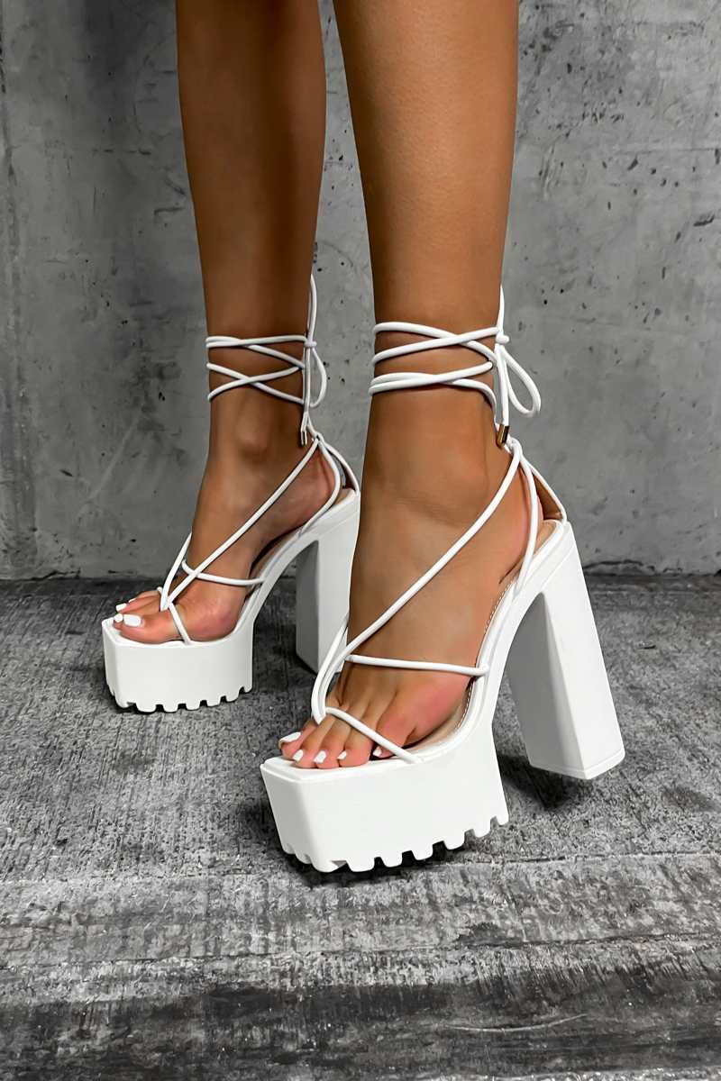 Amazon.com | Modatope Beige White Platform Heels Chunky Heels for Women  Close Toe Platform Pumps Ankle Strap Platform Sandals Square Toe Block Heels  Size 6.5 | Heeled Sandals