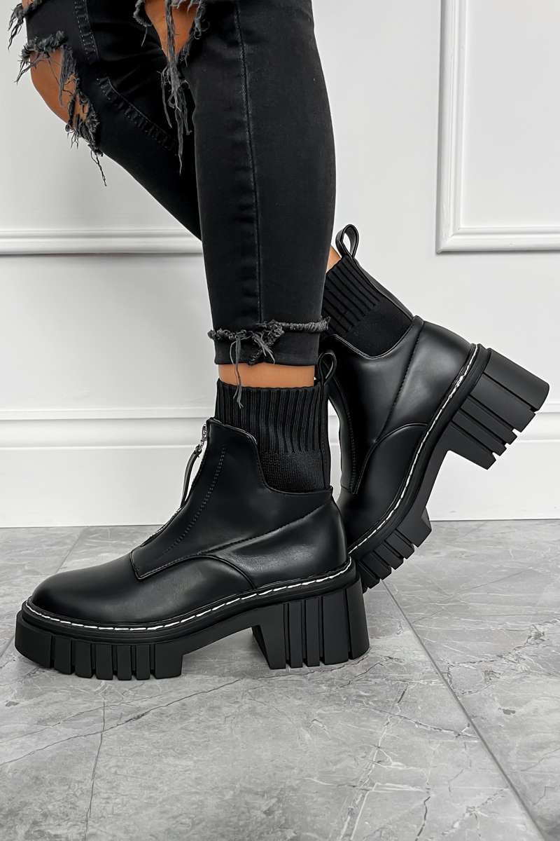 JENNA Chunky Platform Ankle Boots - Black - 2
