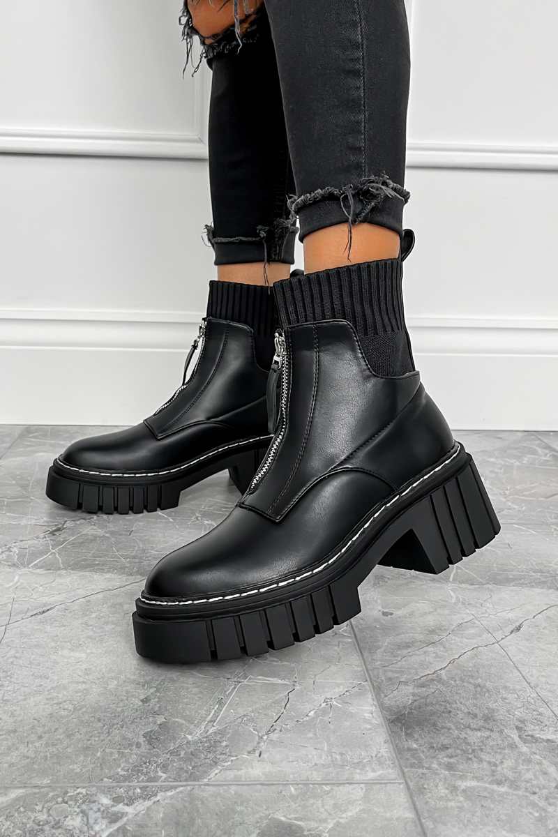 JENNA Chunky Platform Ankle Boots - Black
