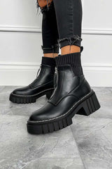 JENNA Chunky Platform Ankle Boots - Black