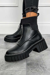 JENNA Chunky Platform Ankle Boots - Black - 1