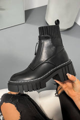 JENNA Chunky Platform Ankle Boots - Black - 3