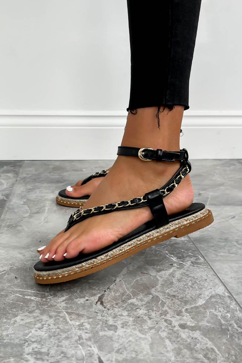 KACI Toe Post Chain Sandals - Black