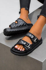 KADY Chunky Quilted Velcro Sandals - Black-1