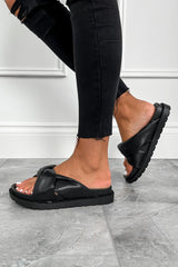 KAIA Chunky Slider Sandals - Black - 2