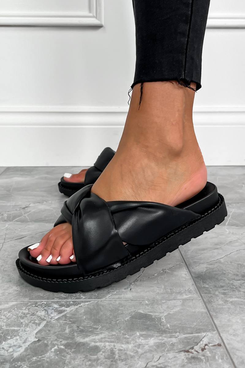 KAIA Chunky Slider Sandals - Black - 1