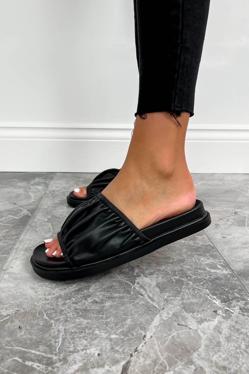 KAIT Ruched Slider Sandals - Black - 1