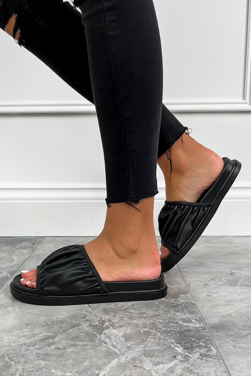 KAIT Ruched Slider Sandals - Black
