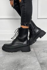 KAIZA Chunky Lace Up Ankle Boots - Black