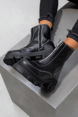 KAYA Zip Front Ankle Boots - Black PU-1