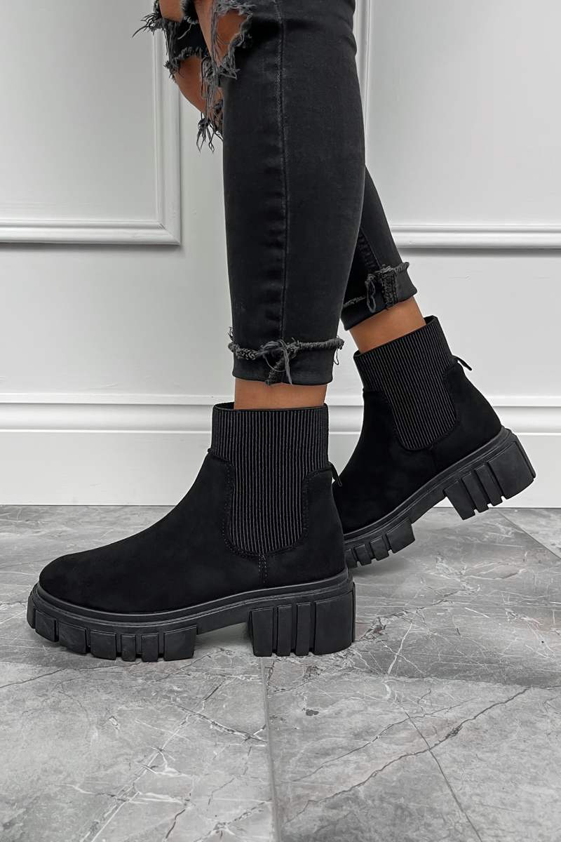 KEIRA Sock Fit Ankle Boots - Black Suede