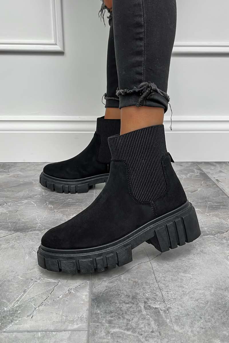 KEIRA Sock Fit Ankle Boots - Black Suede - 1