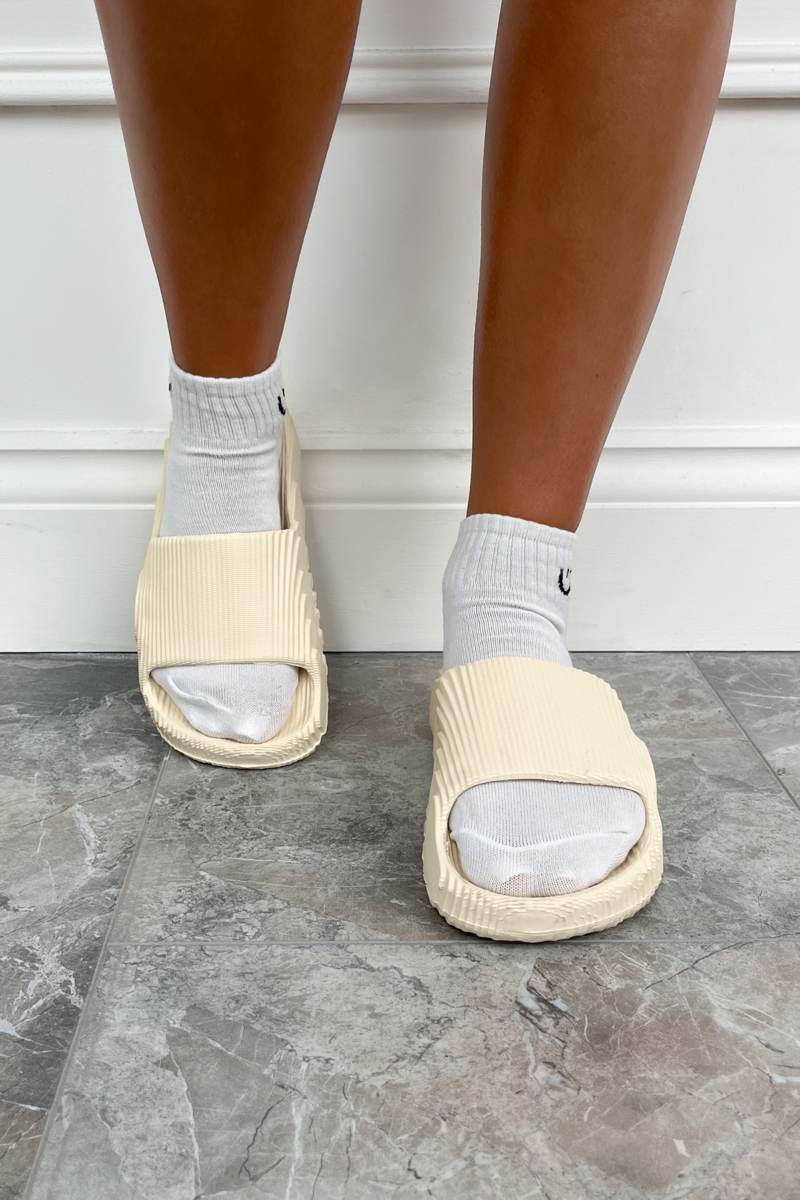 KIA Flat Slider Sandals - Beige - 1