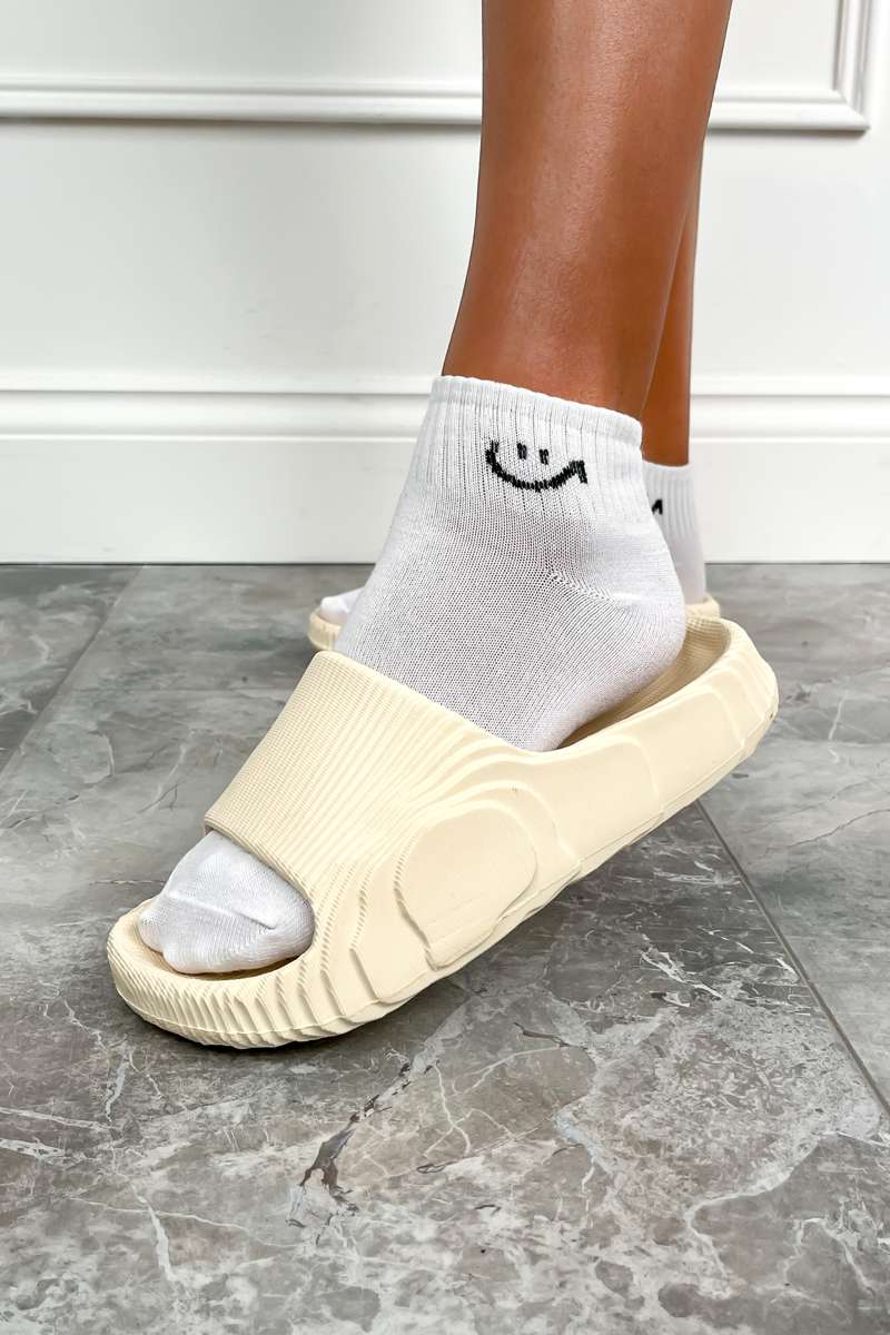 KIA Flat Slider Sandals - Beige