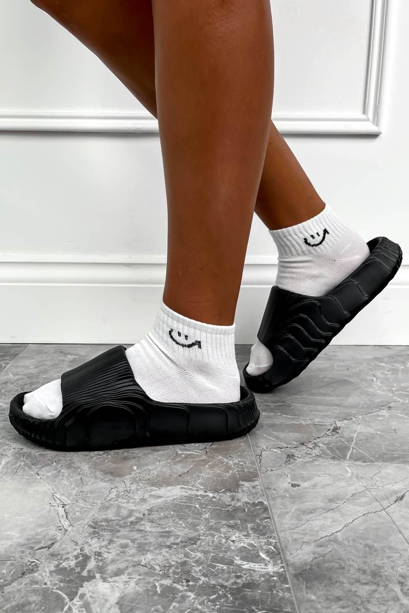KIA Flat Slider Sandals - Black - 1