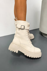 HARLEY Chunky Buckle Ankle Boots - Beige