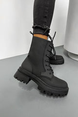 KIAH Chunky Lace Up Ankle Boots - Black - 2