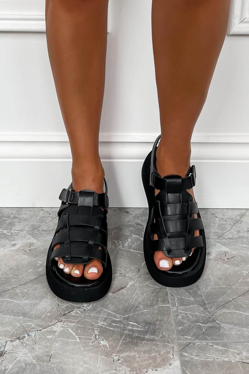 KIKI Chunky Gladiator Sandals - Black PU - 2