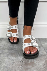 KIKI Chunky Studded Buckle Sandals - White