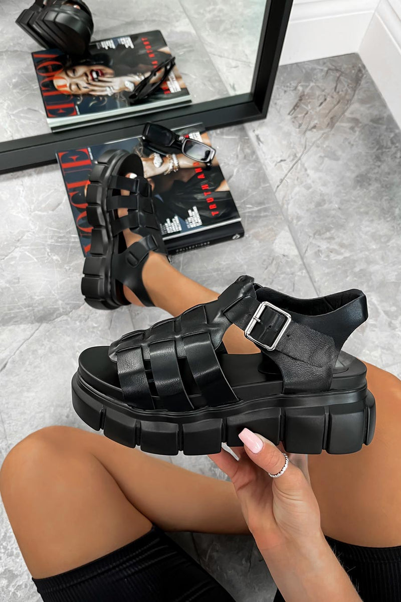 LENA Chunky Sandals - Black PU-1