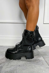 LEONNA Chunky Buckle Ankle Boots - Black - 1