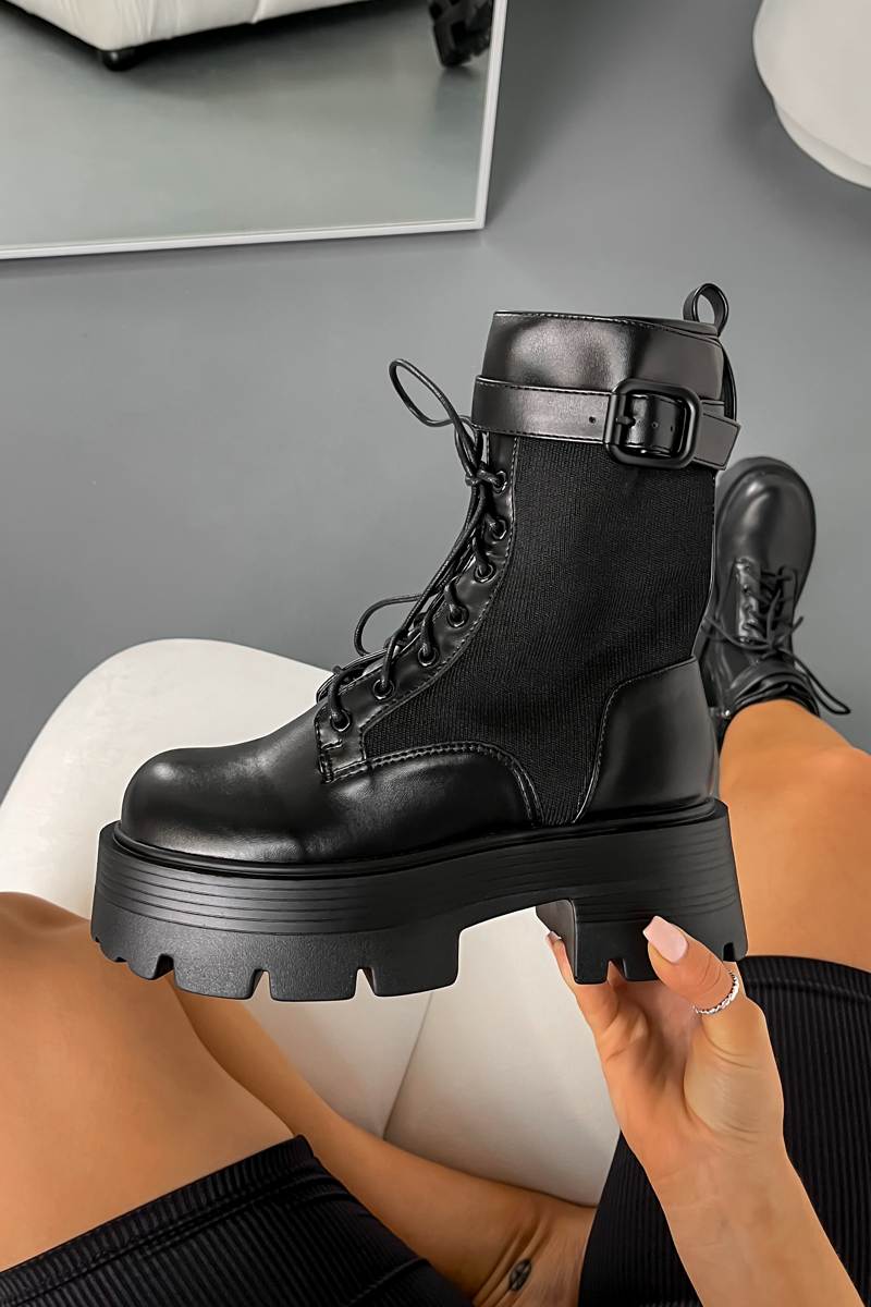 LEONNA Chunky Buckle Ankle Boots - Black - 3