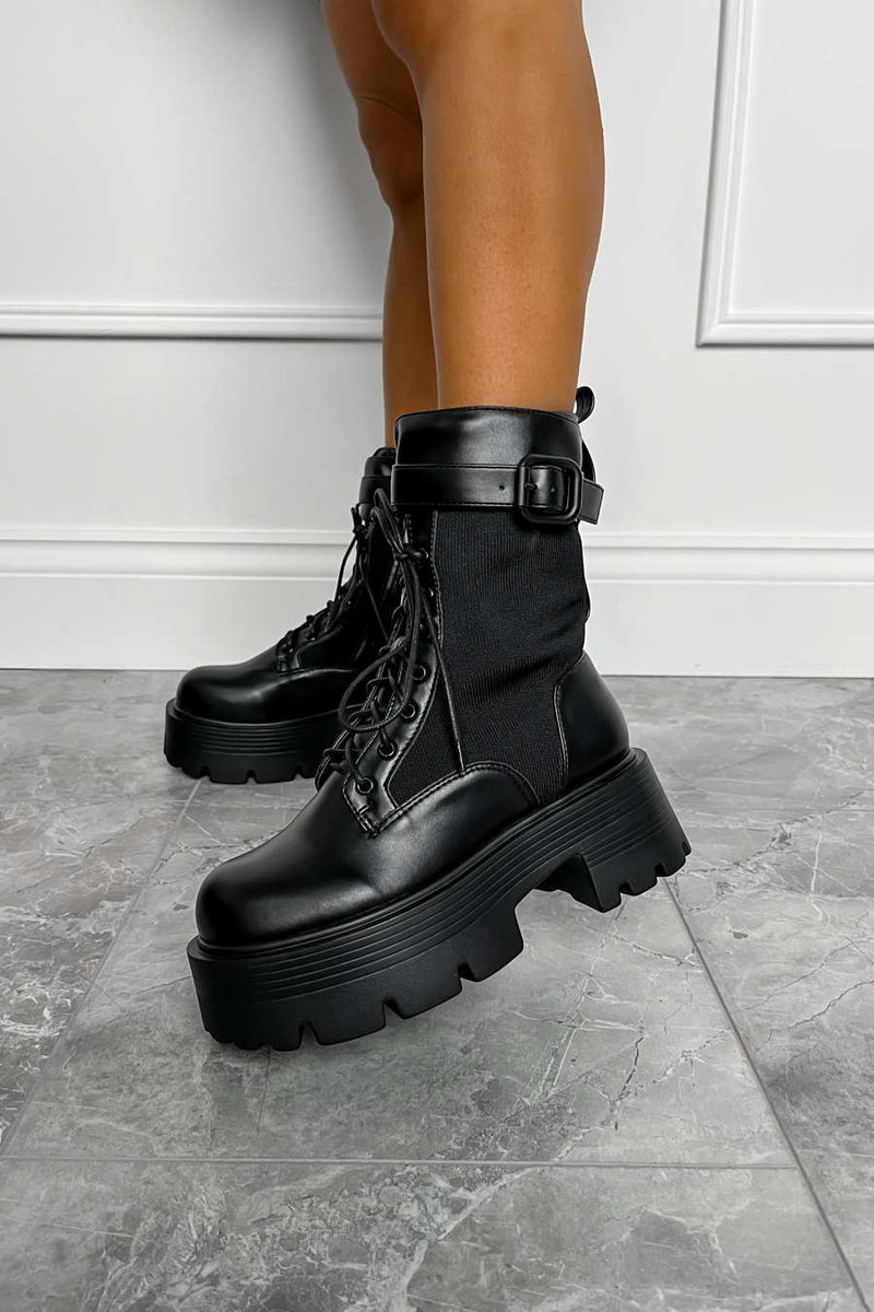 LEONNA Chunky Buckle Ankle Boots - Black