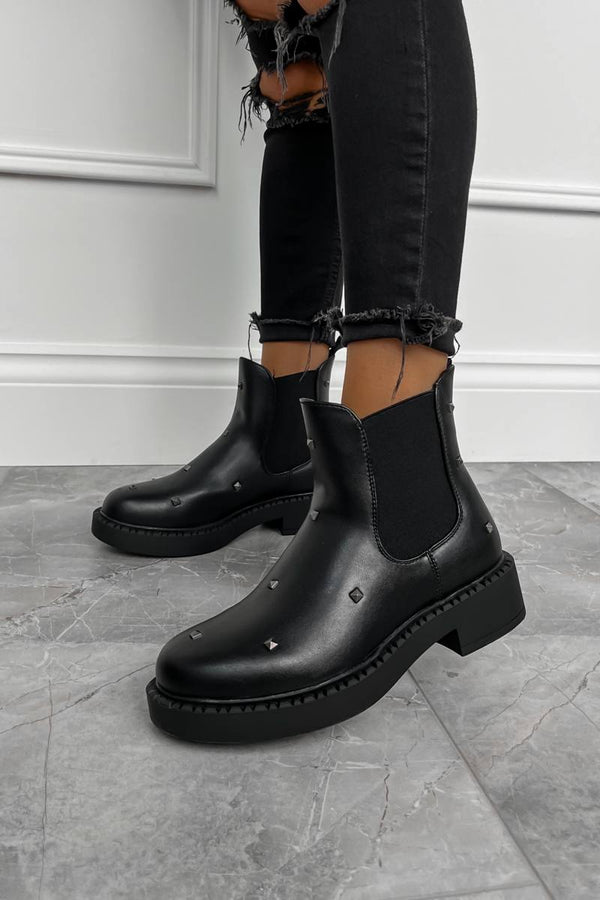 LETICIA Chelsea Studded Ankle Boots - Black PU