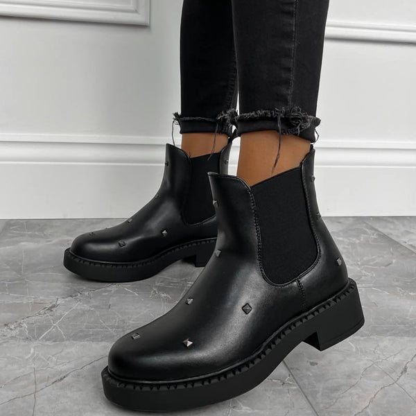 LETICIA Chelsea Studded Ankle Boots Black PU AJ VOYAGE