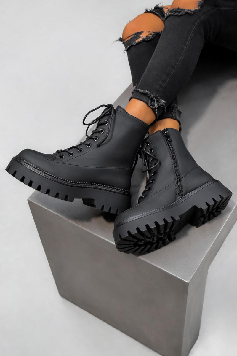 LEVEL UP Chunky Lace Up Ankle Boots - Black 4