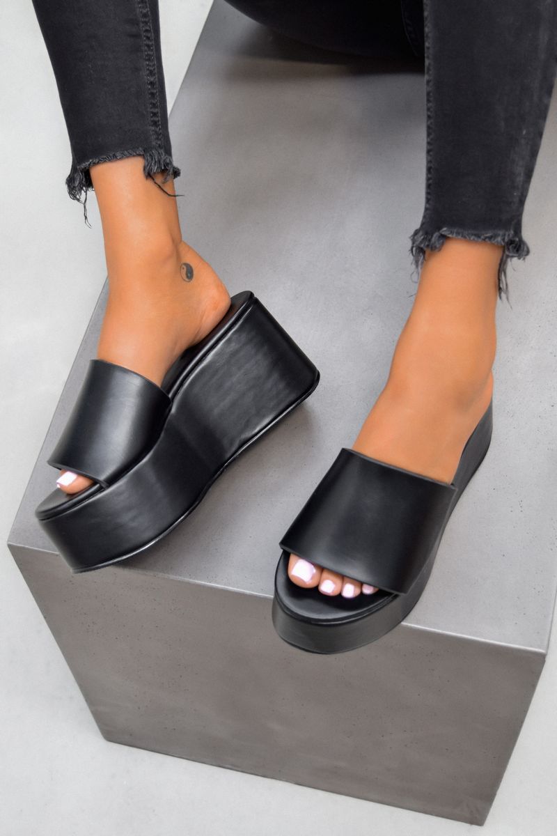 LEVELS Chunky Platform Sandals - Black PU