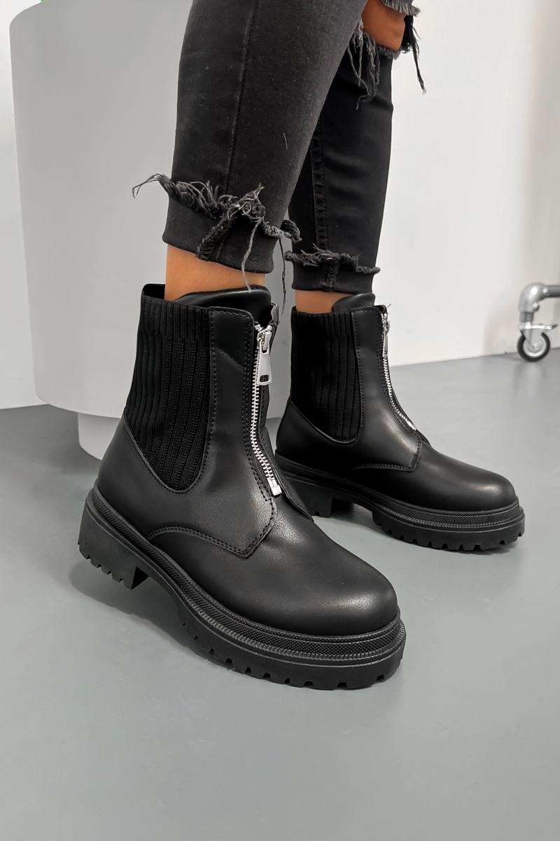 LEVI Zip Front Ankle Boots - Black - 3