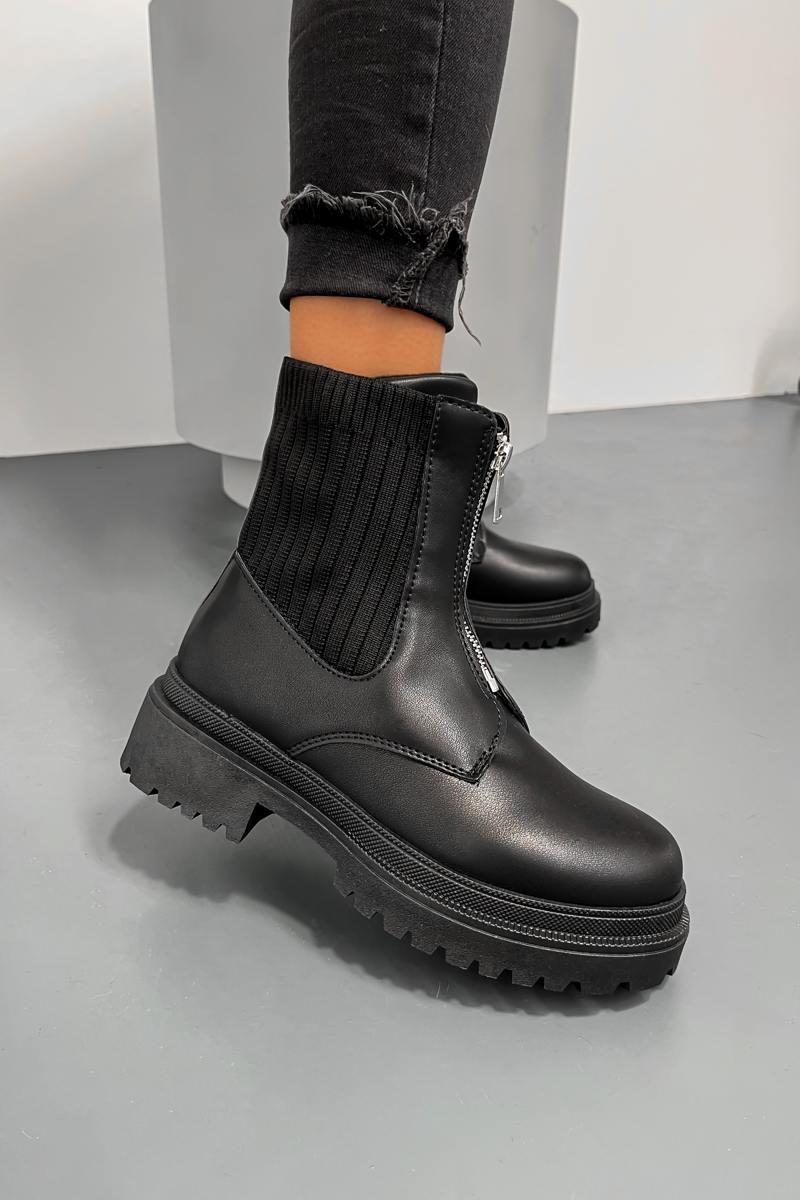 LEVI Zip Front Ankle Boots - Black