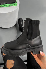 LEVI Zip Front Ankle Boots - Black - 1