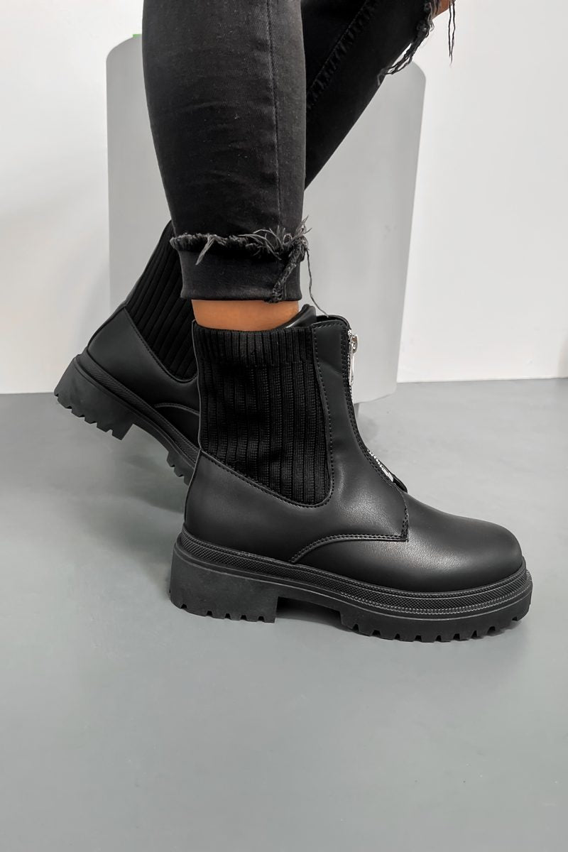 LEVI Zip Front Ankle Boots - Black - 4