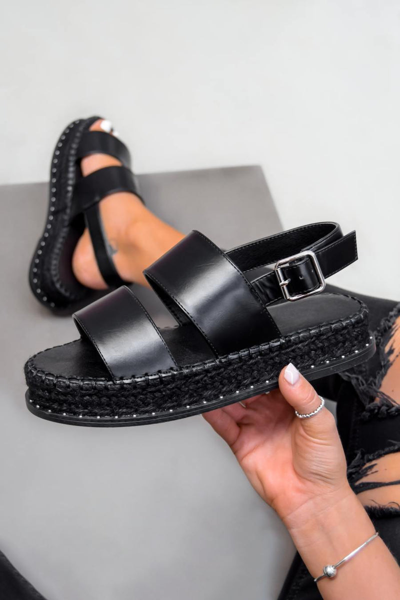LILOU Chunky Espadrille Sandals - Black
