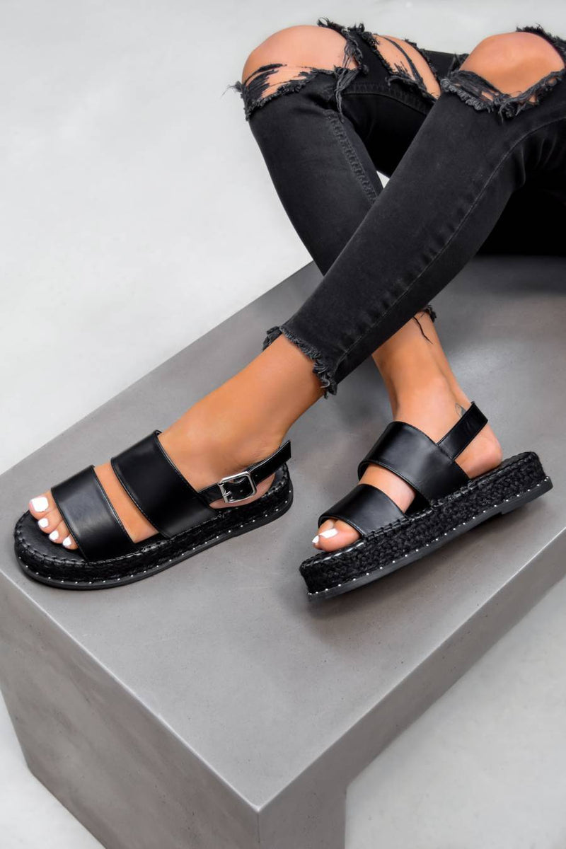 LILOU Chunky Espadrille Sandals - Black - 1