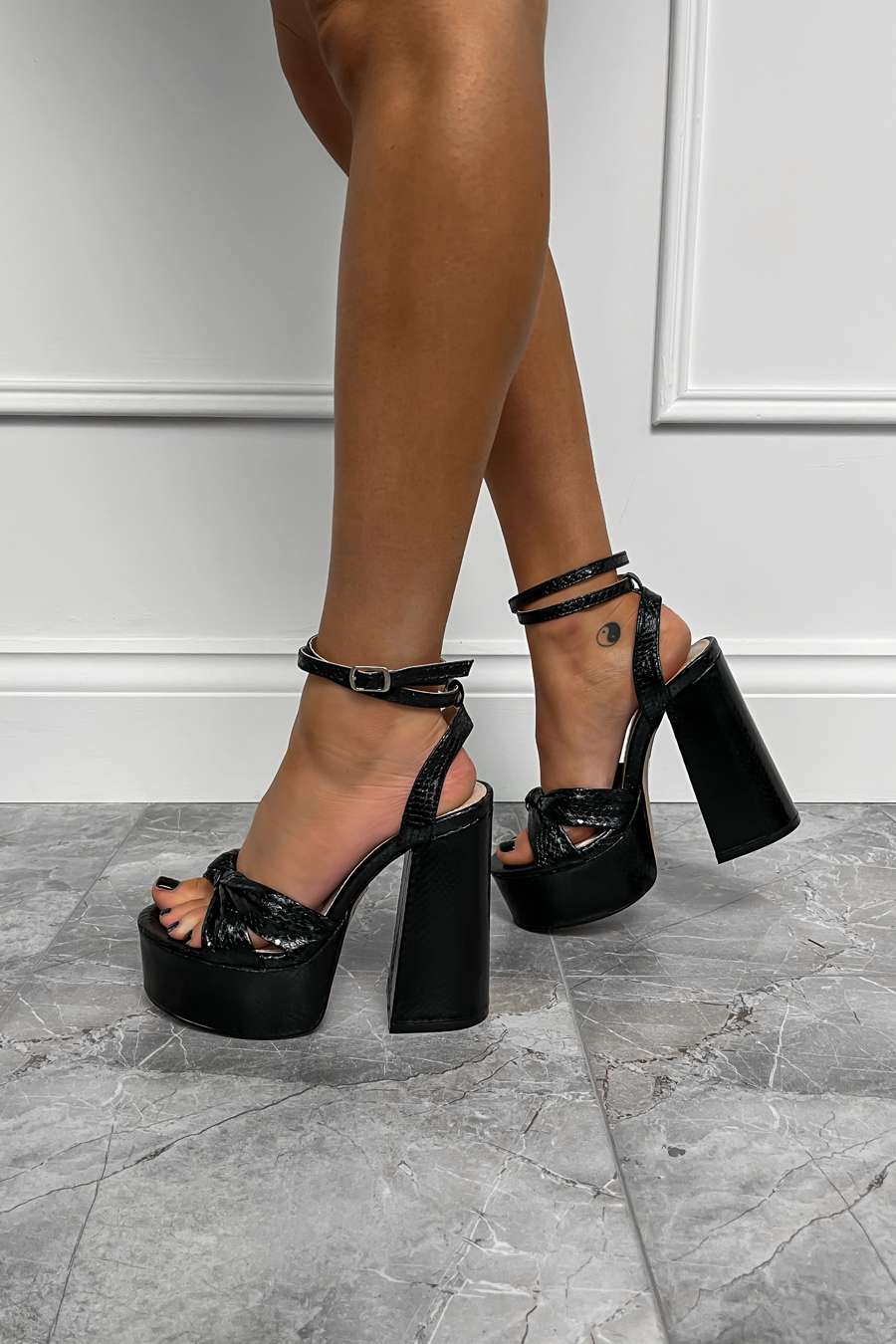 QUINN Chunky Platform Heels - Black Snake