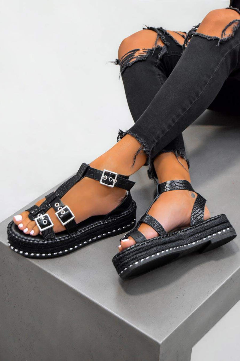 Black Espadrille Chunky Sandals