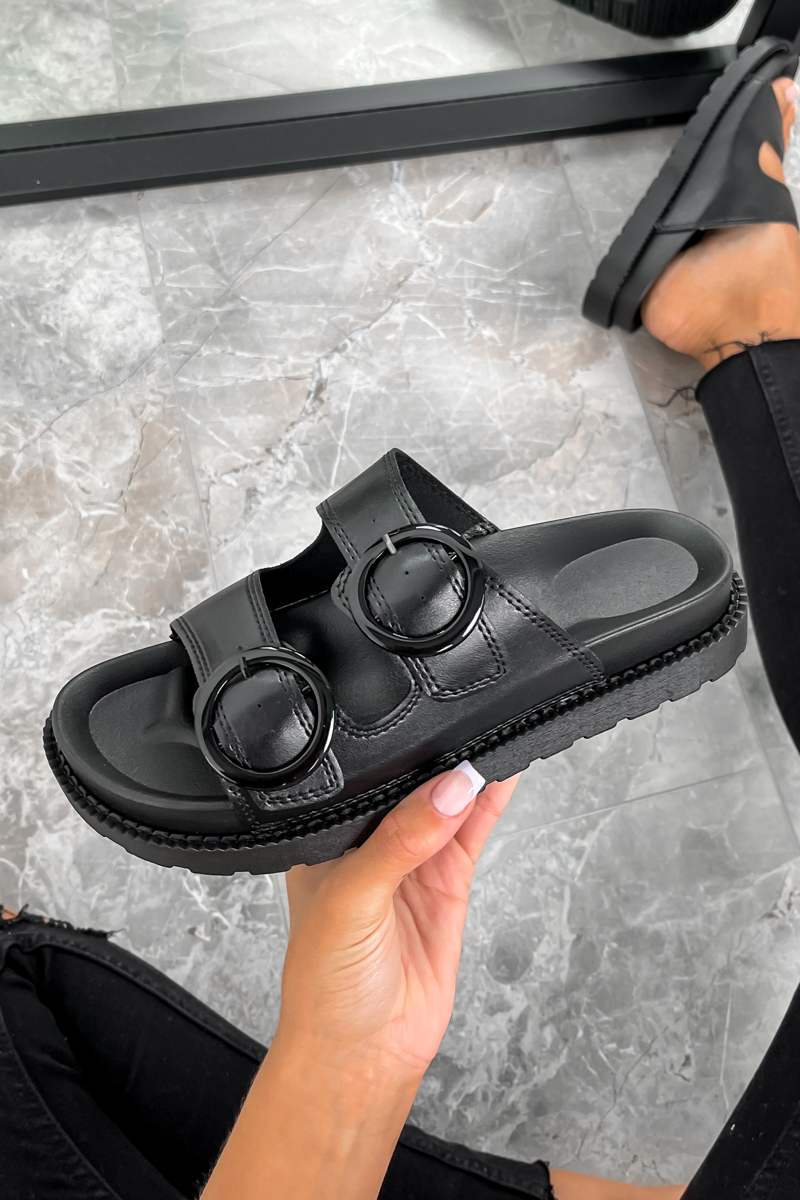 LOZ Chunky Buckle Sliders Black – AJ VOYAGE