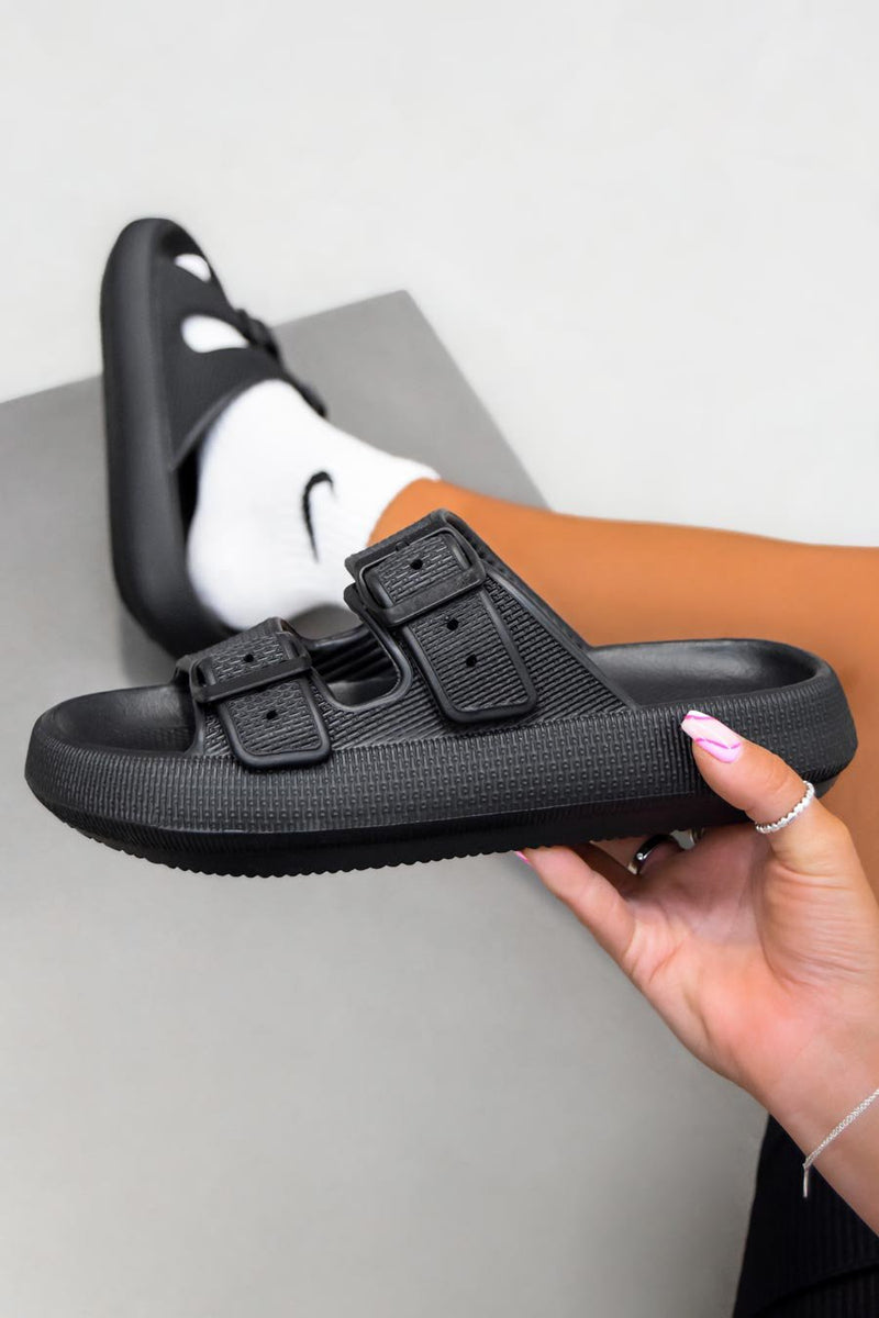MABLE Flat Slider Sandals - Black