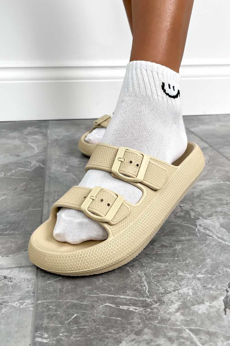 MABLE Flat Slider Sandals - Beige - 2