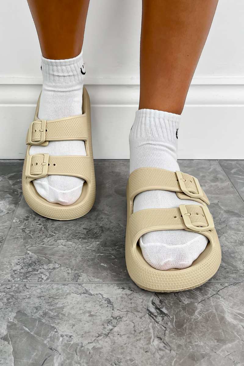 MABLE Flat Slider Sandals - Beige - 1